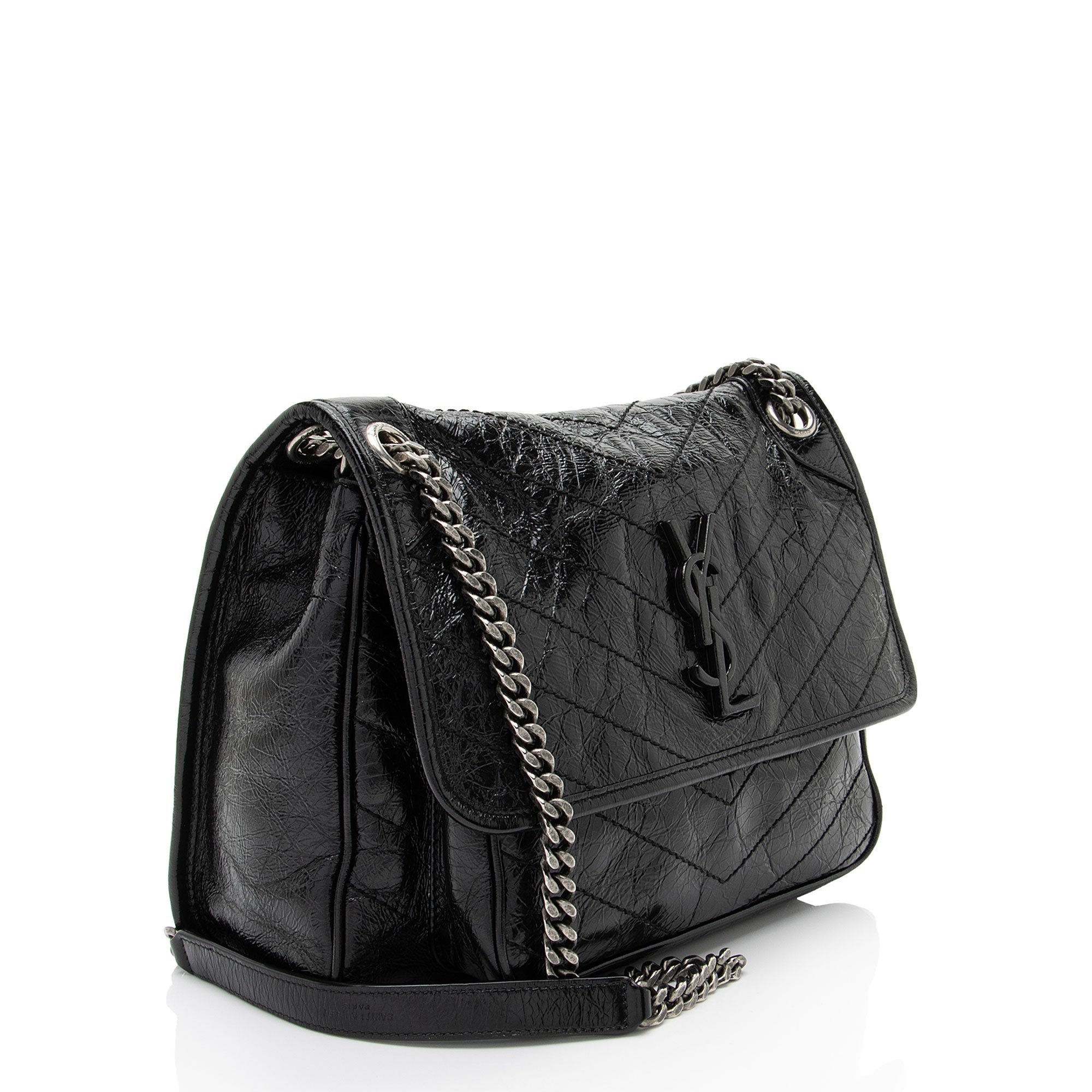 Saint Laurent Crinkled Calfskin Monogram Niki Medium Shoulder Bag