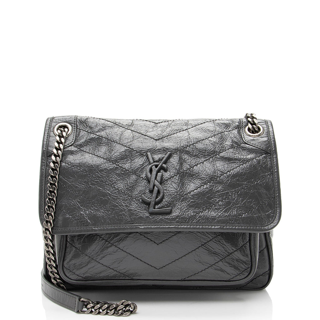 Saint Laurent Crinkled Calfskin Monogram Niki Medium Shoulder Bag