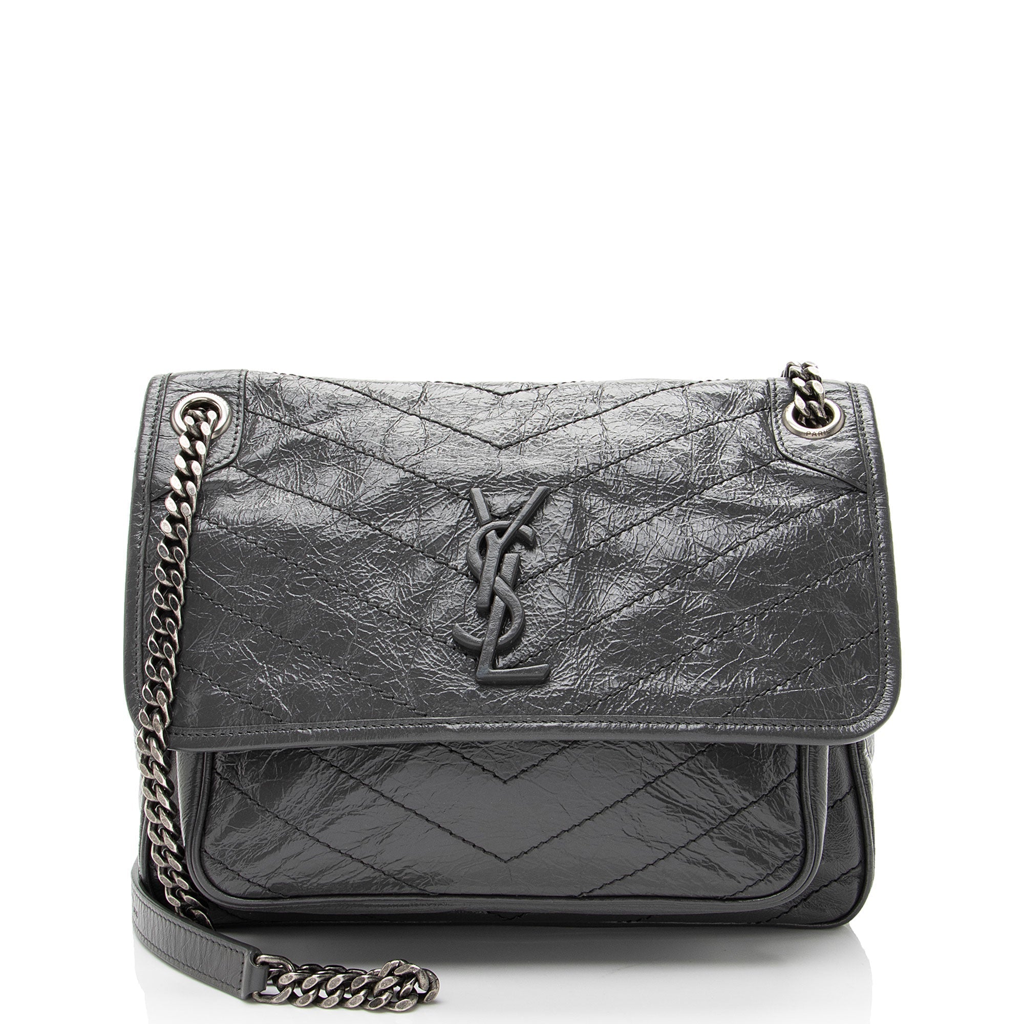 Saint Laurent Crinkled Calfskin Monogram Niki Medium Shoulder Bag
