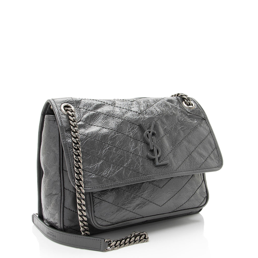 Saint Laurent Crinkled Calfskin Monogram Niki Medium Shoulder Bag