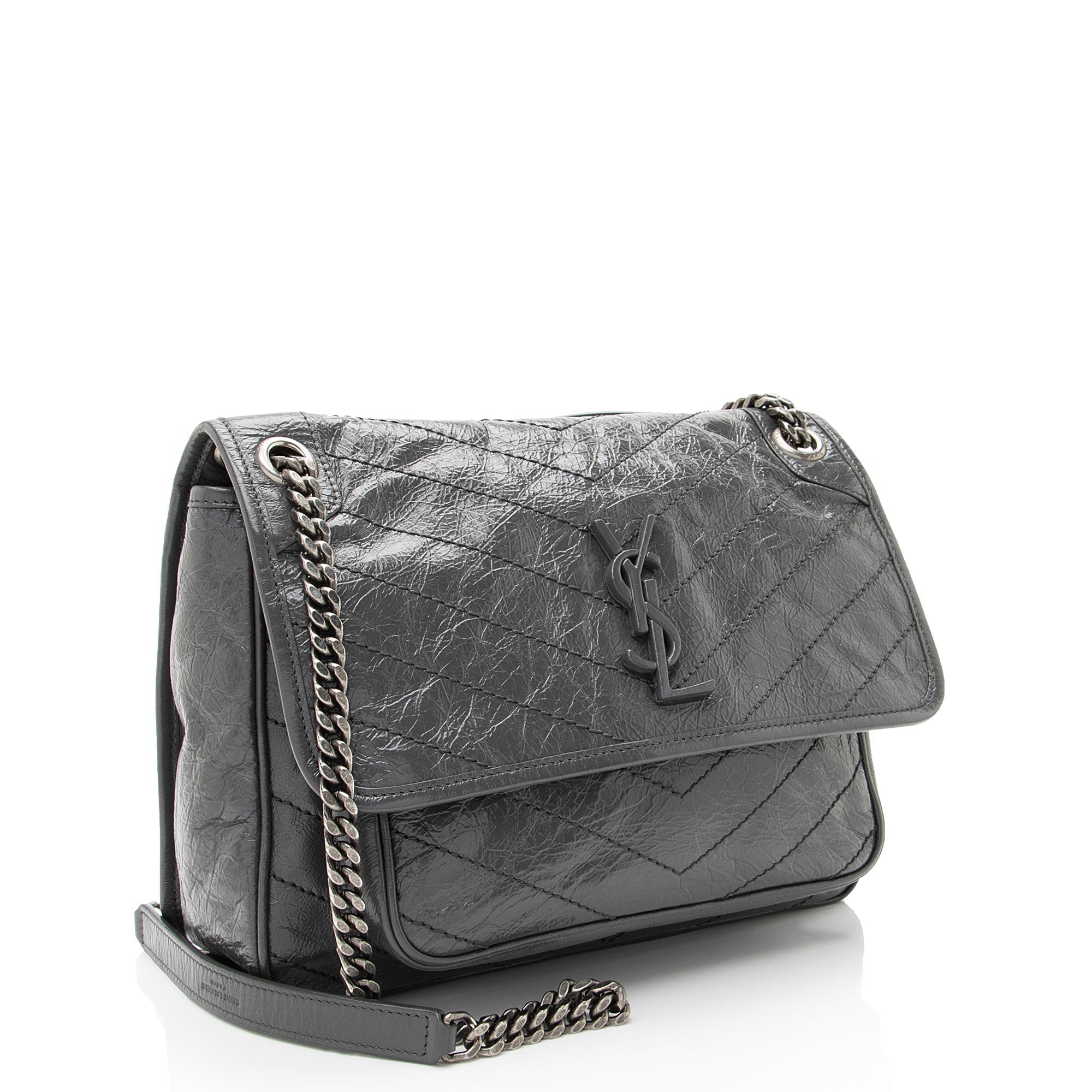Saint Laurent Crinkled Calfskin Monogram Niki Medium Shoulder Bag
