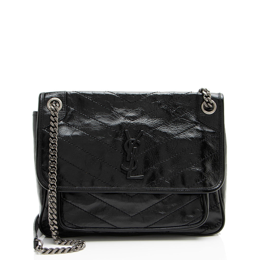 Saint Laurent Crinkled Calfskin Monogram Niki Medium Shoulder Bag