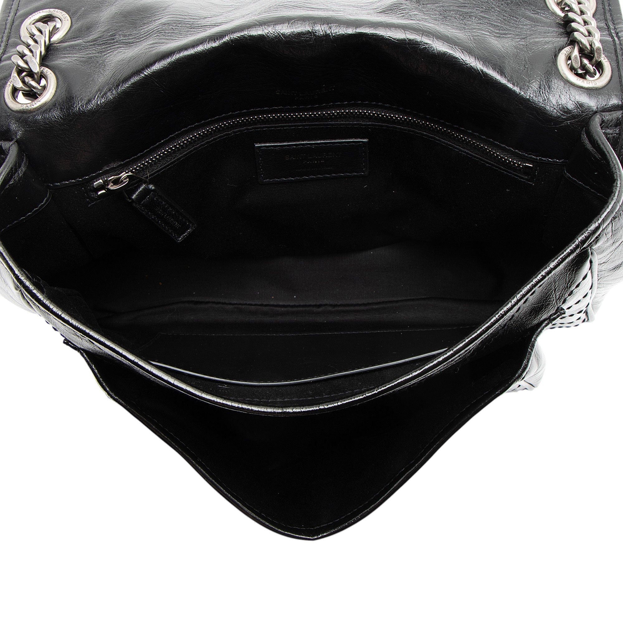 Saint Laurent Crinkled Calfskin Monogram Niki Medium Shoulder Bag