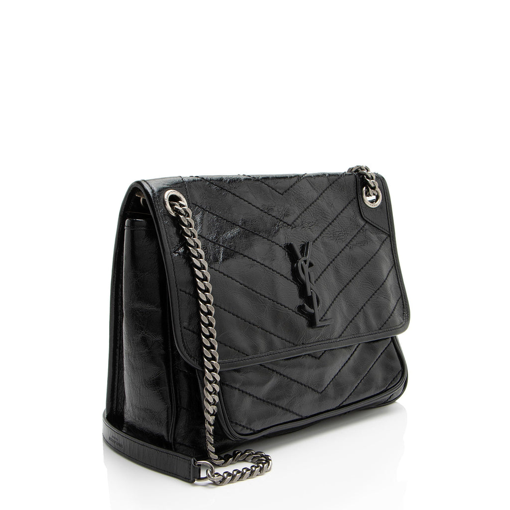 Saint Laurent Crinkled Calfskin Monogram Niki Medium Shoulder Bag