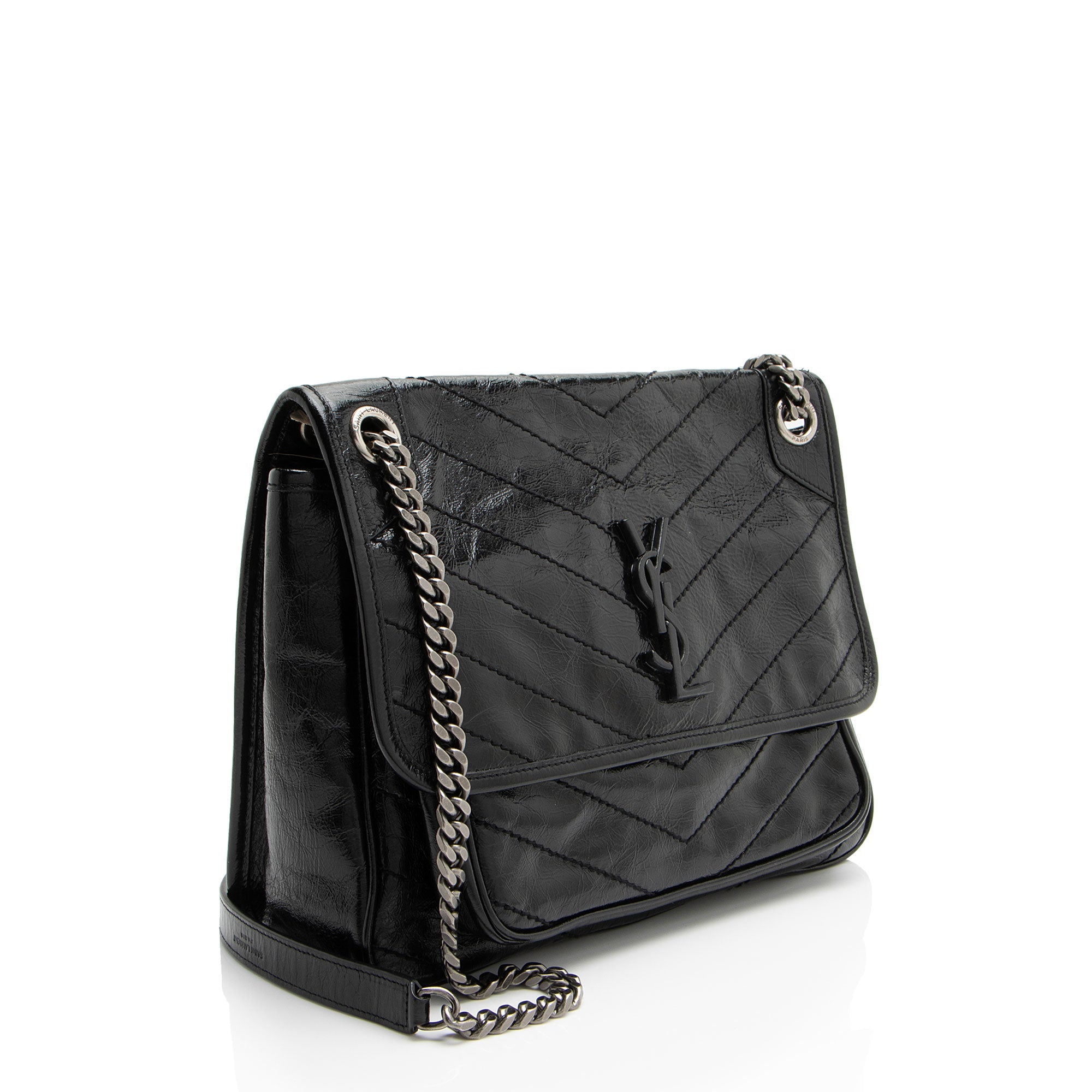 Saint Laurent Crinkled Calfskin Monogram Niki Medium Shoulder Bag