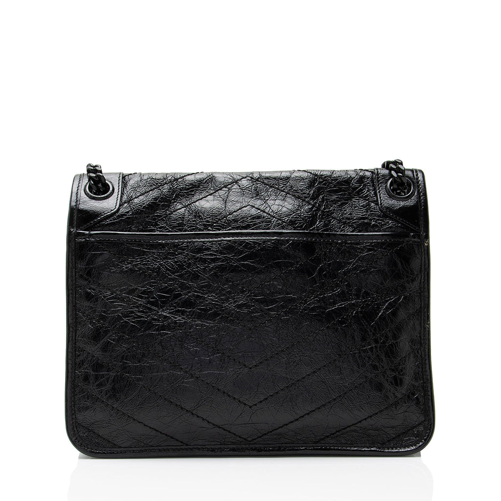 Saint Laurent Crinkled Calfskin Monogram Niki Medium Shoulder Bag