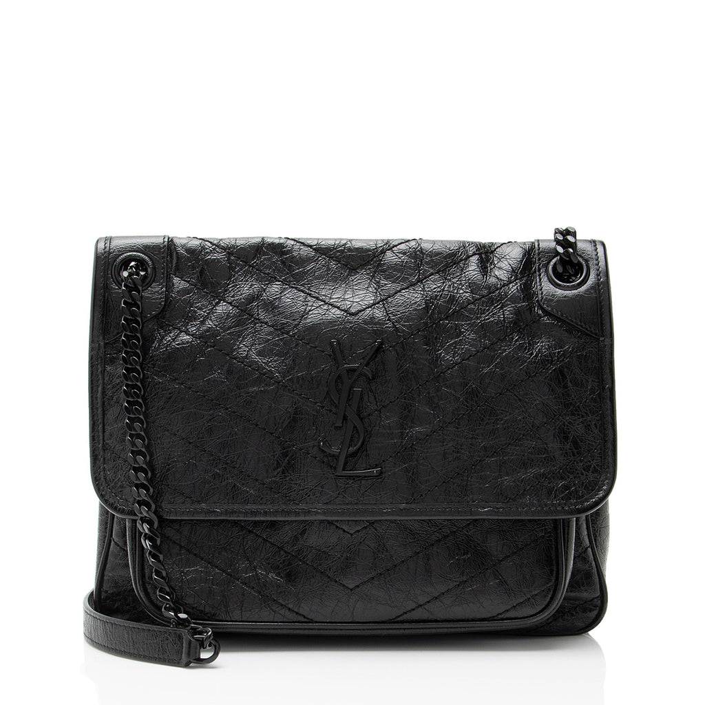 Saint Laurent Crinkled Calfskin Monogram Niki Medium Shoulder Bag