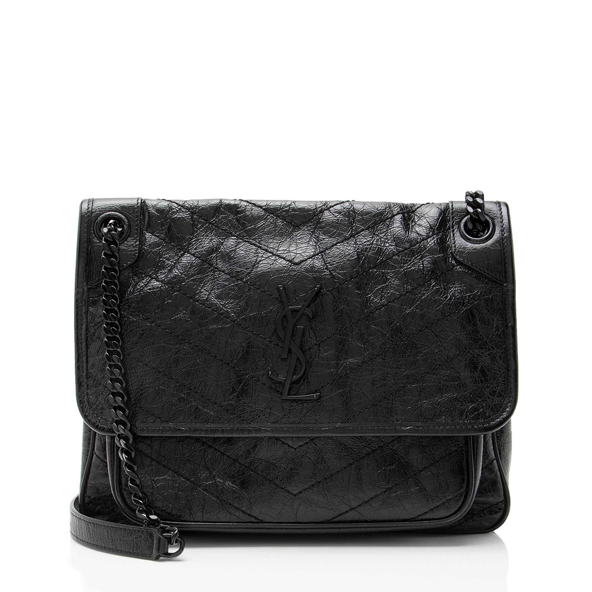 Saint Laurent Crinkled Calfskin Monogram Niki Medium Shoulder Bag