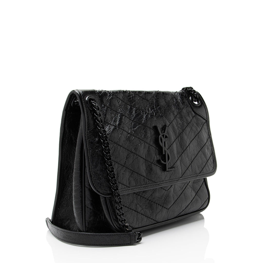 Saint Laurent Crinkled Calfskin Monogram Niki Medium Shoulder Bag