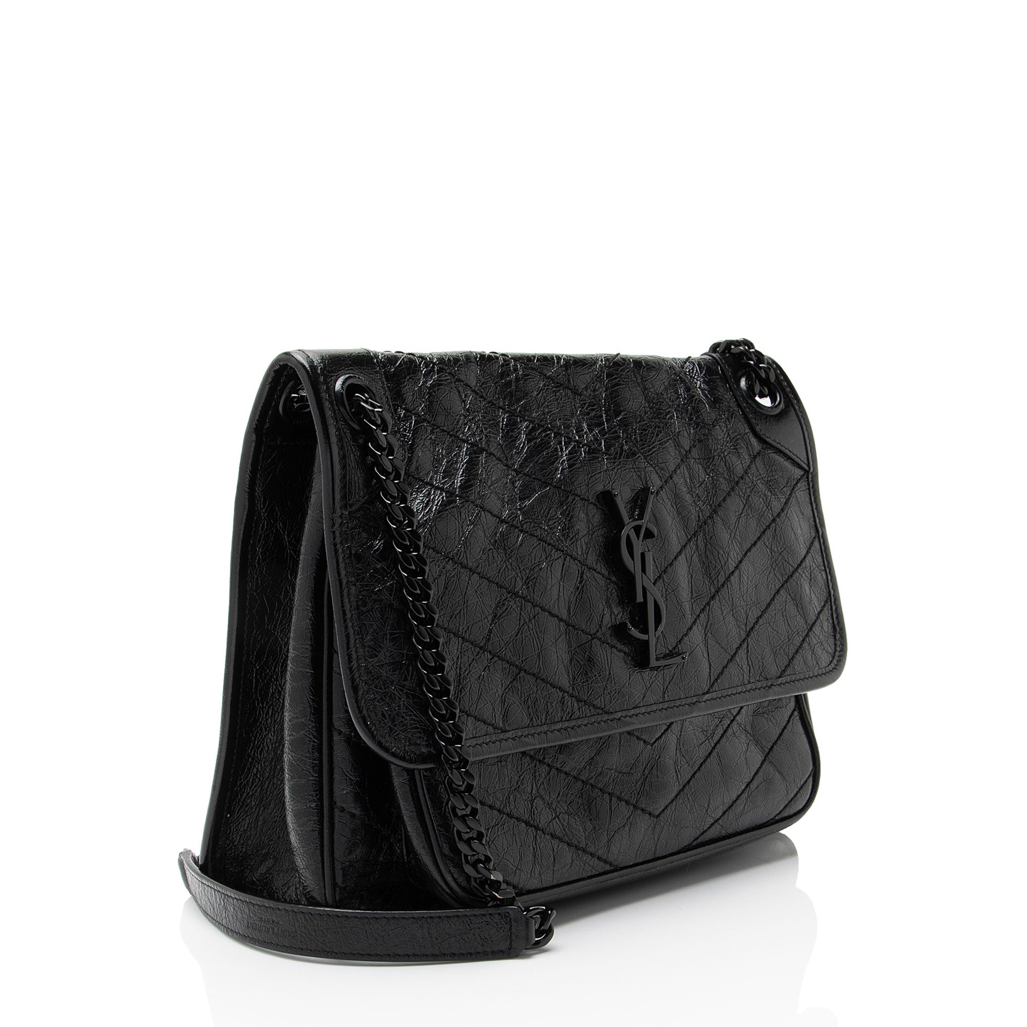 Saint Laurent Crinkled Calfskin Monogram Niki Medium Shoulder Bag