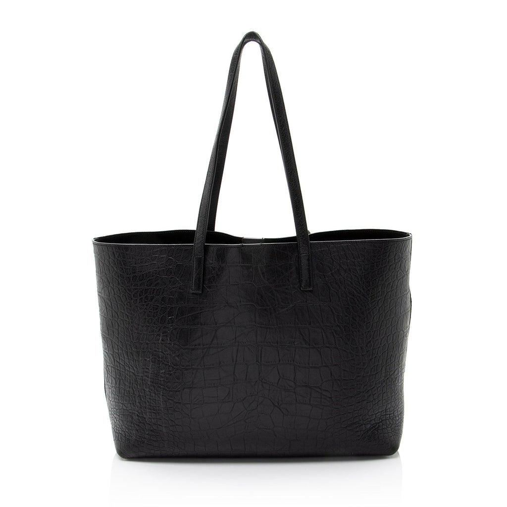 Saint Laurent Croc Embossed Calfskin Large Shopping Tote