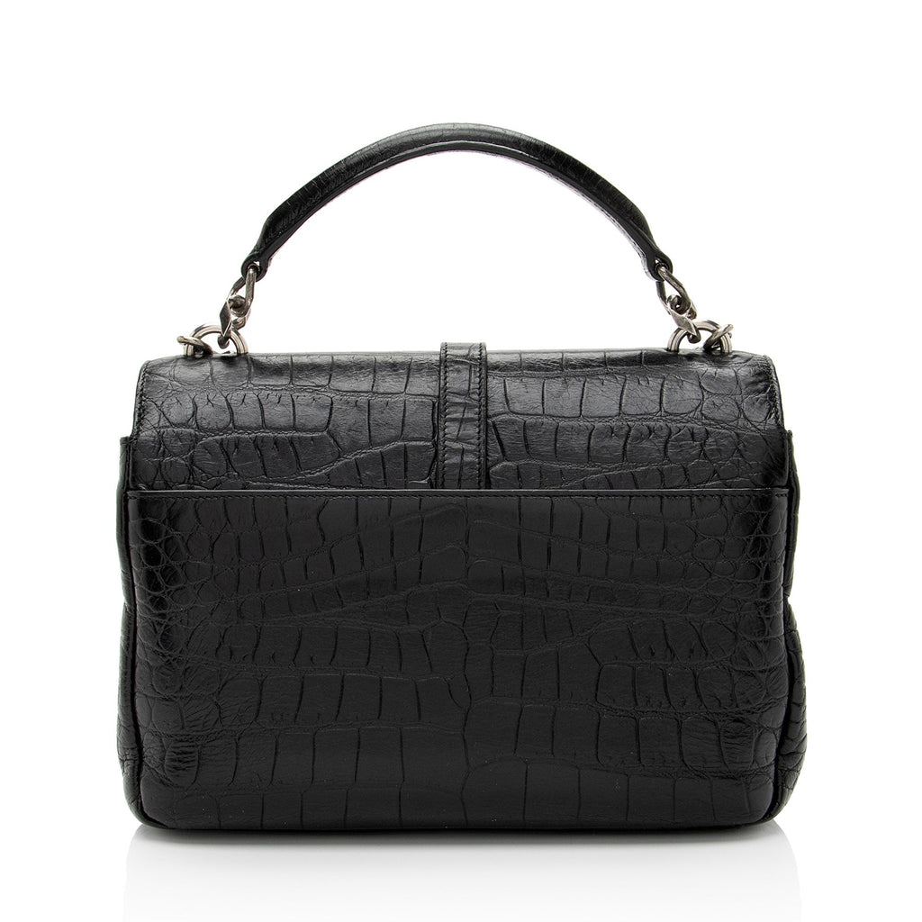 Saint Laurent Croc Embossed Calfskin Monogram College Medium Shoulder Bag