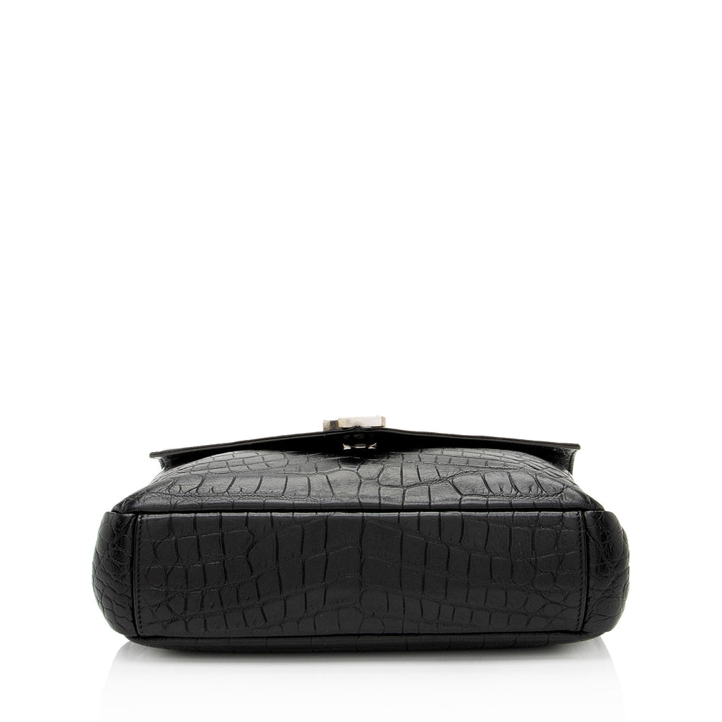 Saint Laurent Croc Embossed Calfskin Monogram College Medium Shoulder Bag