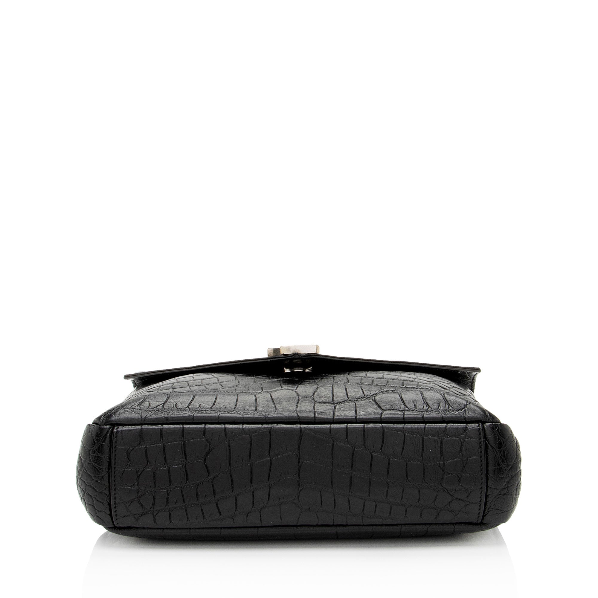 Saint Laurent Croc Embossed Calfskin Monogram College Medium Shoulder Bag
