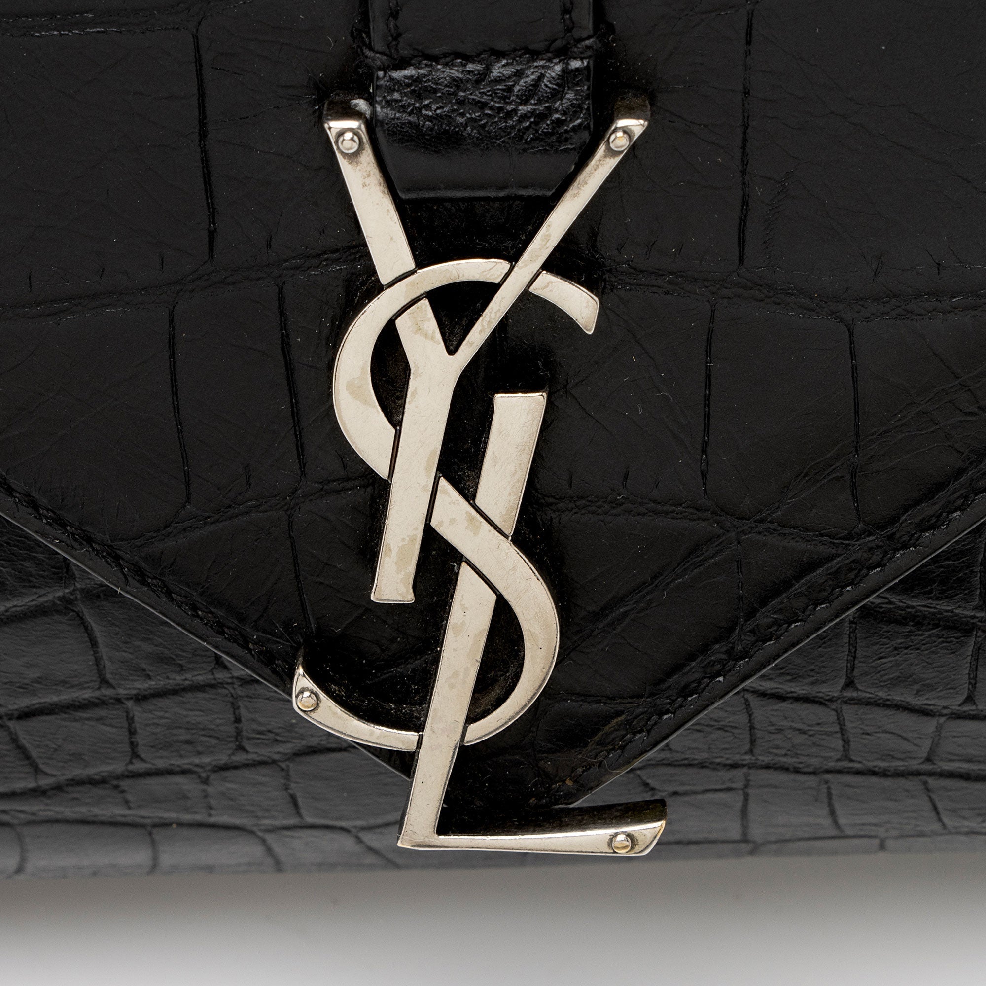Saint Laurent Croc Embossed Calfskin Monogram College Medium Shoulder Bag