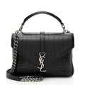 Saint Laurent Croc Embossed Calfskin Monogram College Medium Shoulder Bag