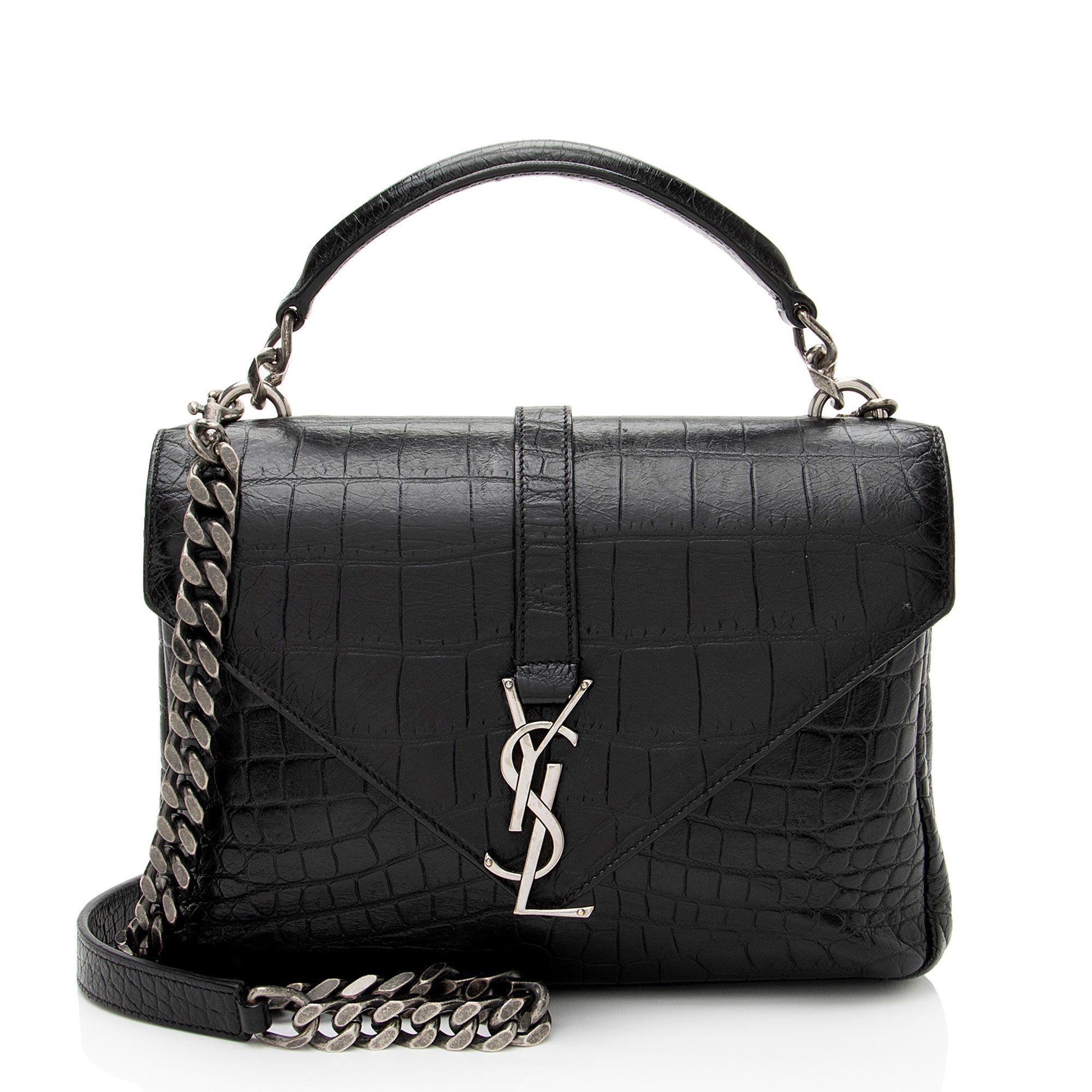 Saint Laurent Croc Embossed Calfskin Monogram College Medium Shoulder Bag