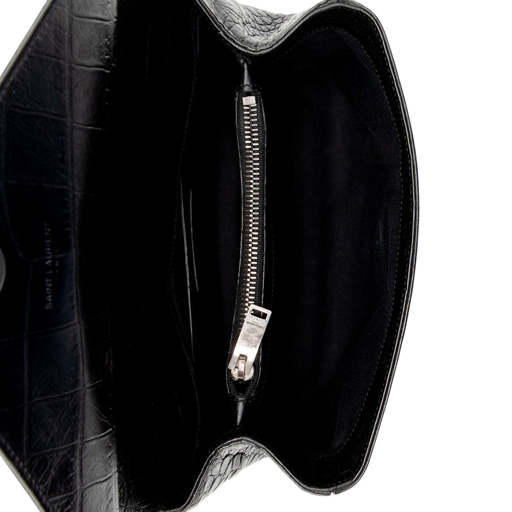 Saint Laurent Croc Embossed Calfskin Monogram College Medium Shoulder Bag