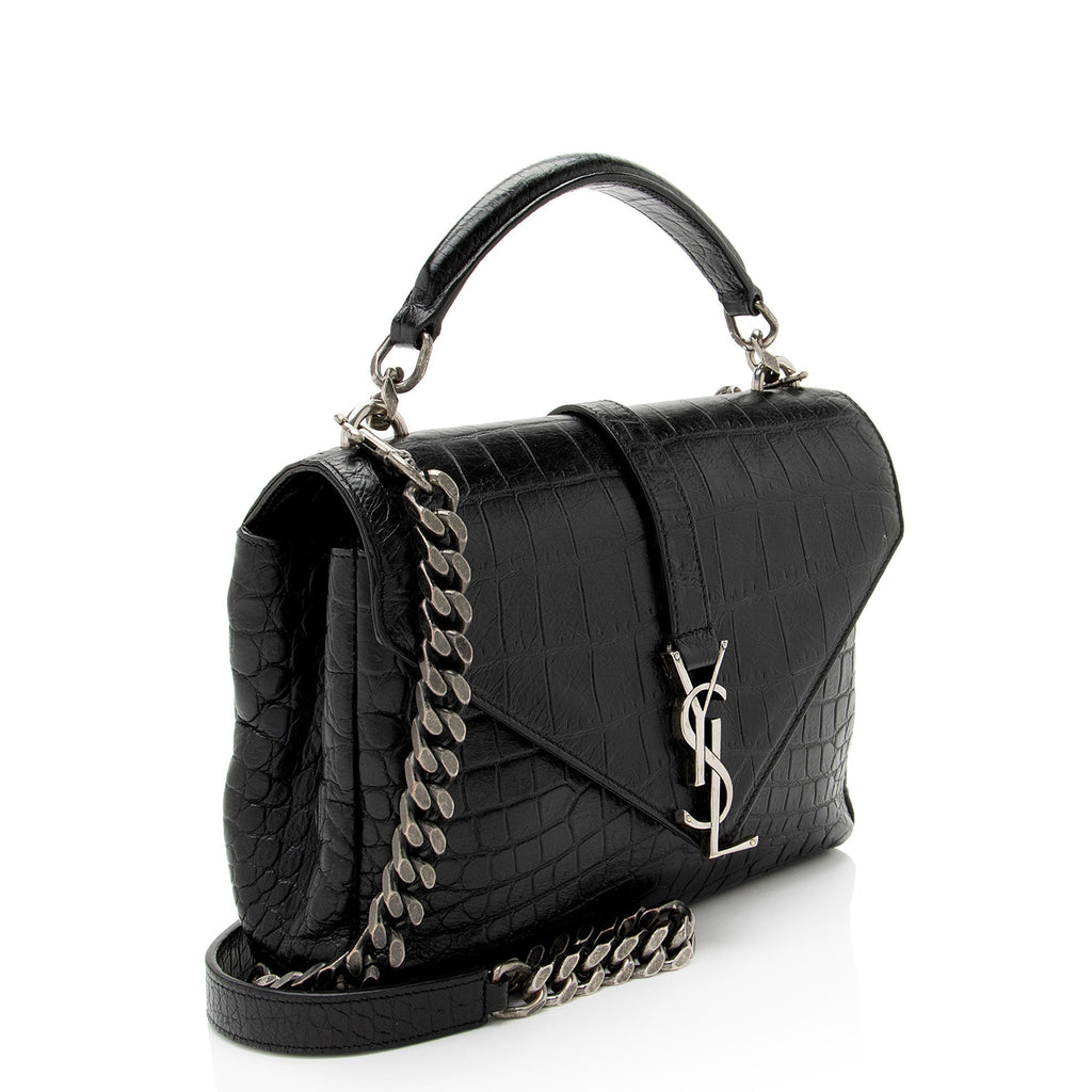 Saint Laurent Croc Embossed Calfskin Monogram College Medium Shoulder Bag
