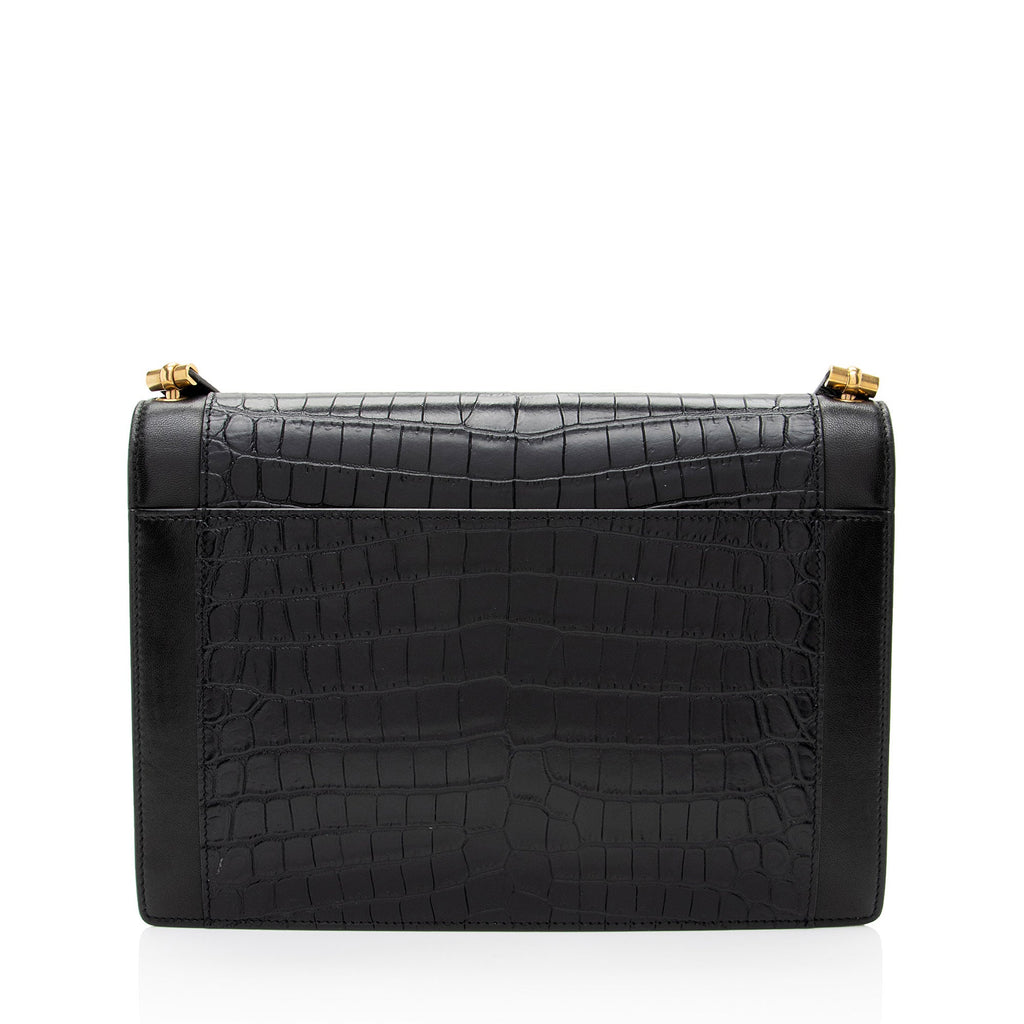 Saint Laurent Croc Embossed Calfskin Monogram Gaby Shoulder Bag (SHF-EAdNMt)