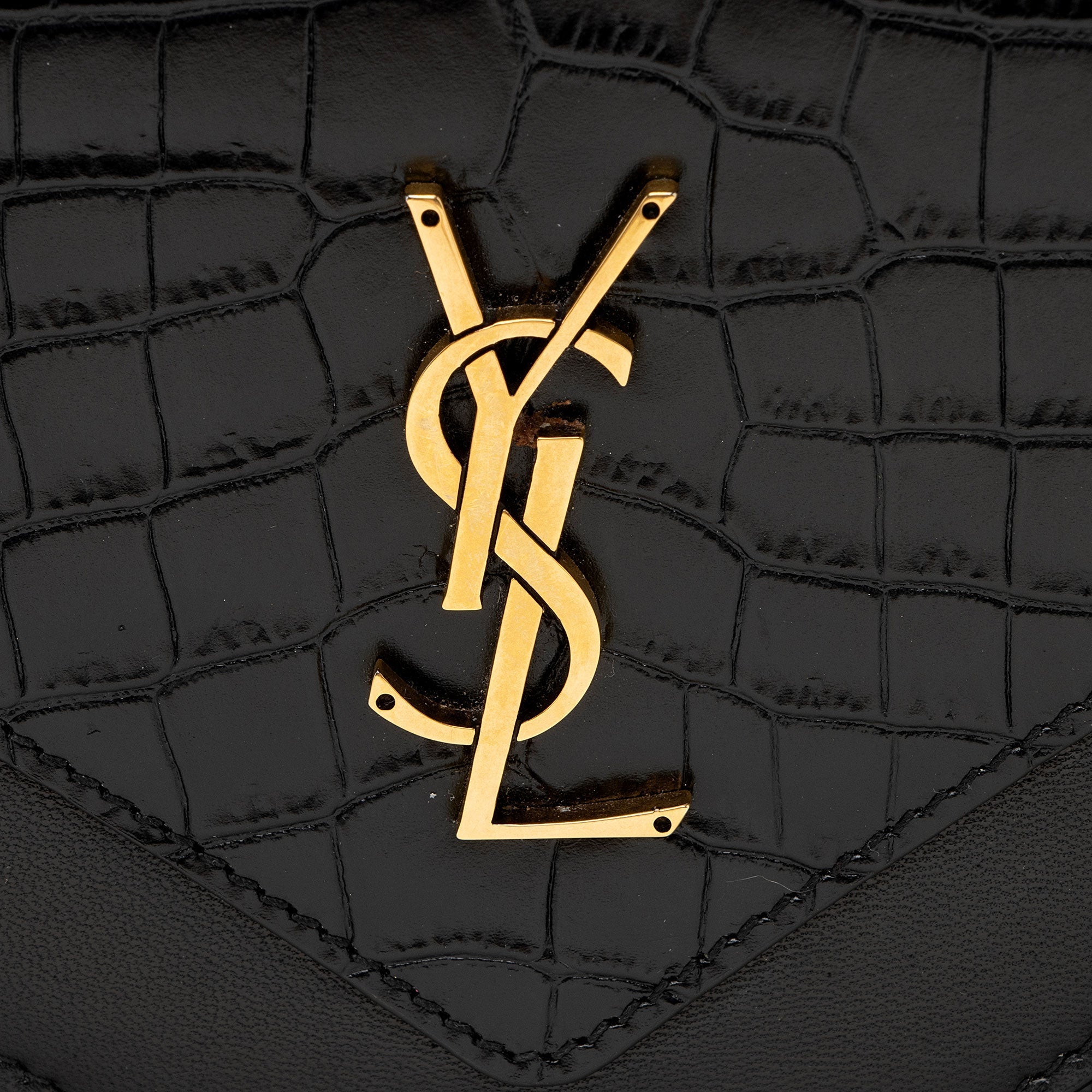 Saint Laurent Croc Embossed Calfskin Monogram Gaby Shoulder Bag (SHF-EAdNMt)