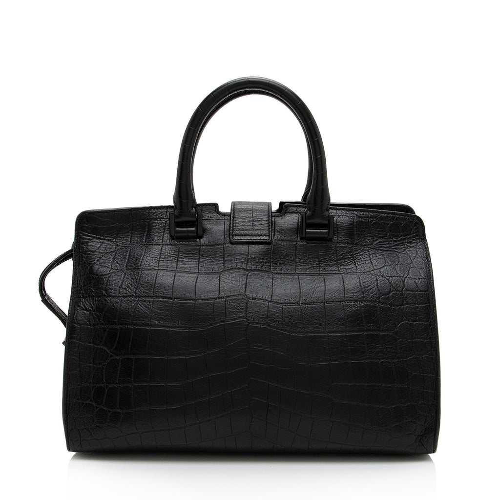 Saint Laurent Croc Embossed Leather Monogram Baby Cabas Tote (SHF-QBG3Zi)