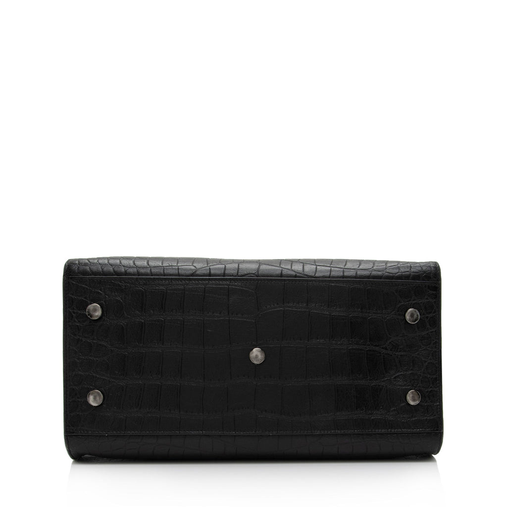 Saint Laurent Croc Embossed Leather Monogram Baby Cabas Tote (SHF-QBG3Zi)