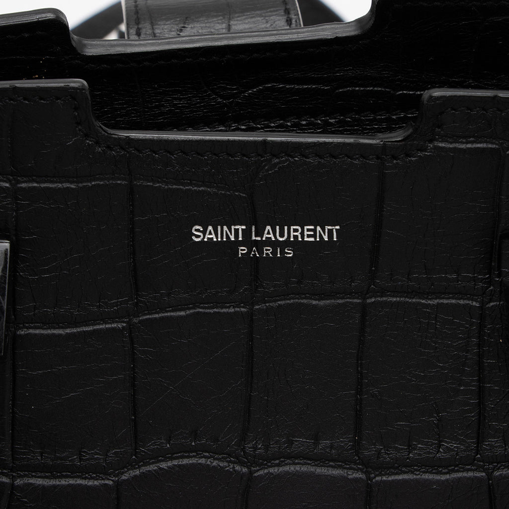 Saint Laurent Croc Embossed Leather Monogram Baby Cabas Tote (SHF-QBG3Zi)