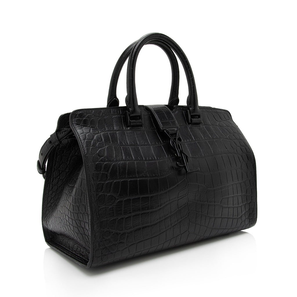 Saint Laurent Croc Embossed Leather Monogram Baby Cabas Tote (SHF-QBG3Zi)