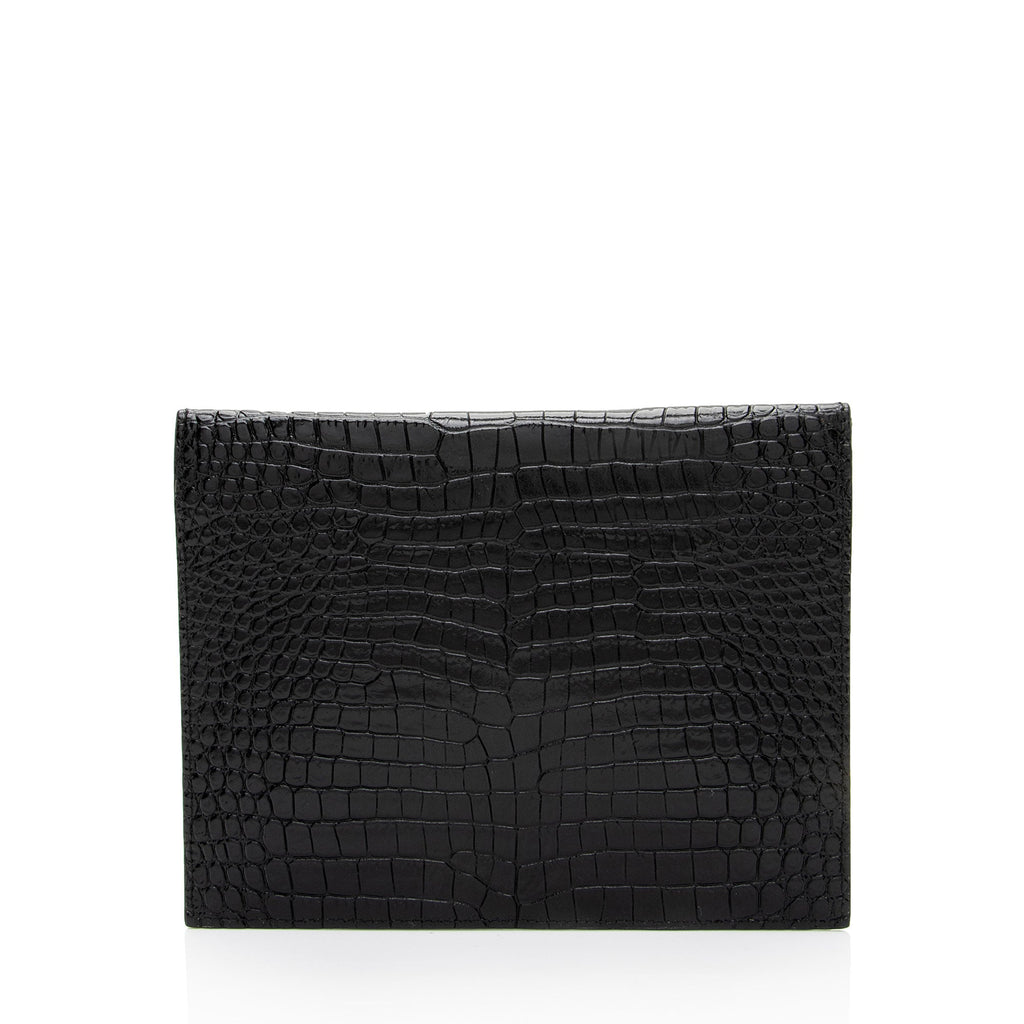 Saint Laurent Croc Embossed Leather Monogram Baby Uptown Clutch (SHF-ZduBsW)