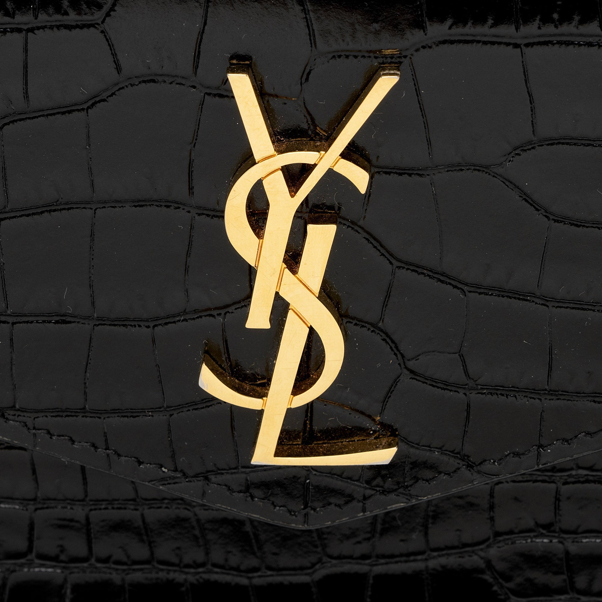 Saint Laurent Croc Embossed Leather Monogram Baby Uptown Clutch (SHF-ZduBsW)