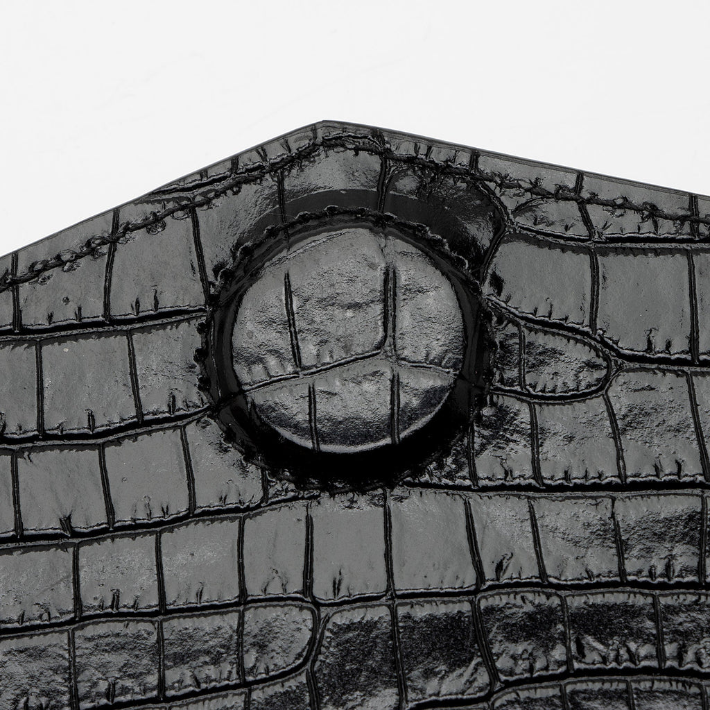 Saint Laurent Croc Embossed Leather Monogram Baby Uptown Clutch (SHF-ZduBsW)