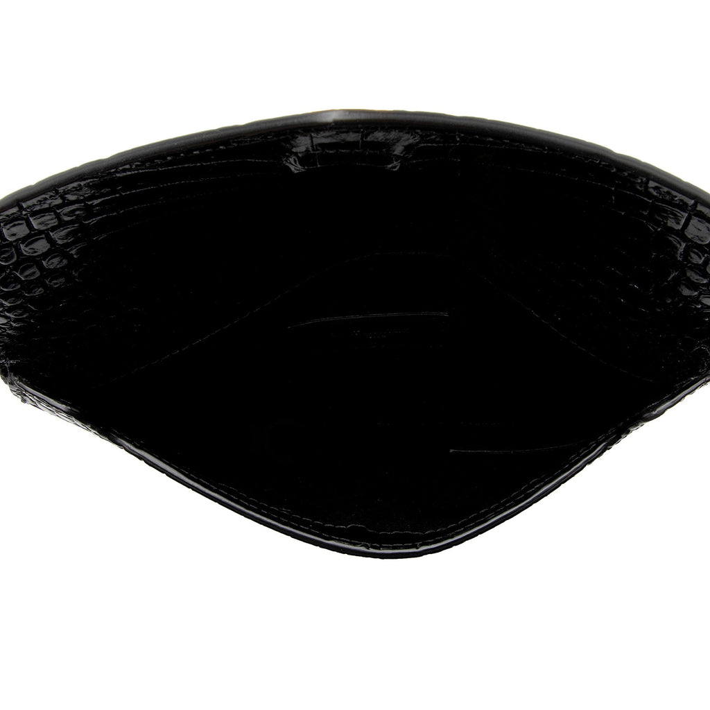 Saint Laurent Croc Embossed Leather Monogram Baby Uptown Clutch (SHF-ZduBsW)