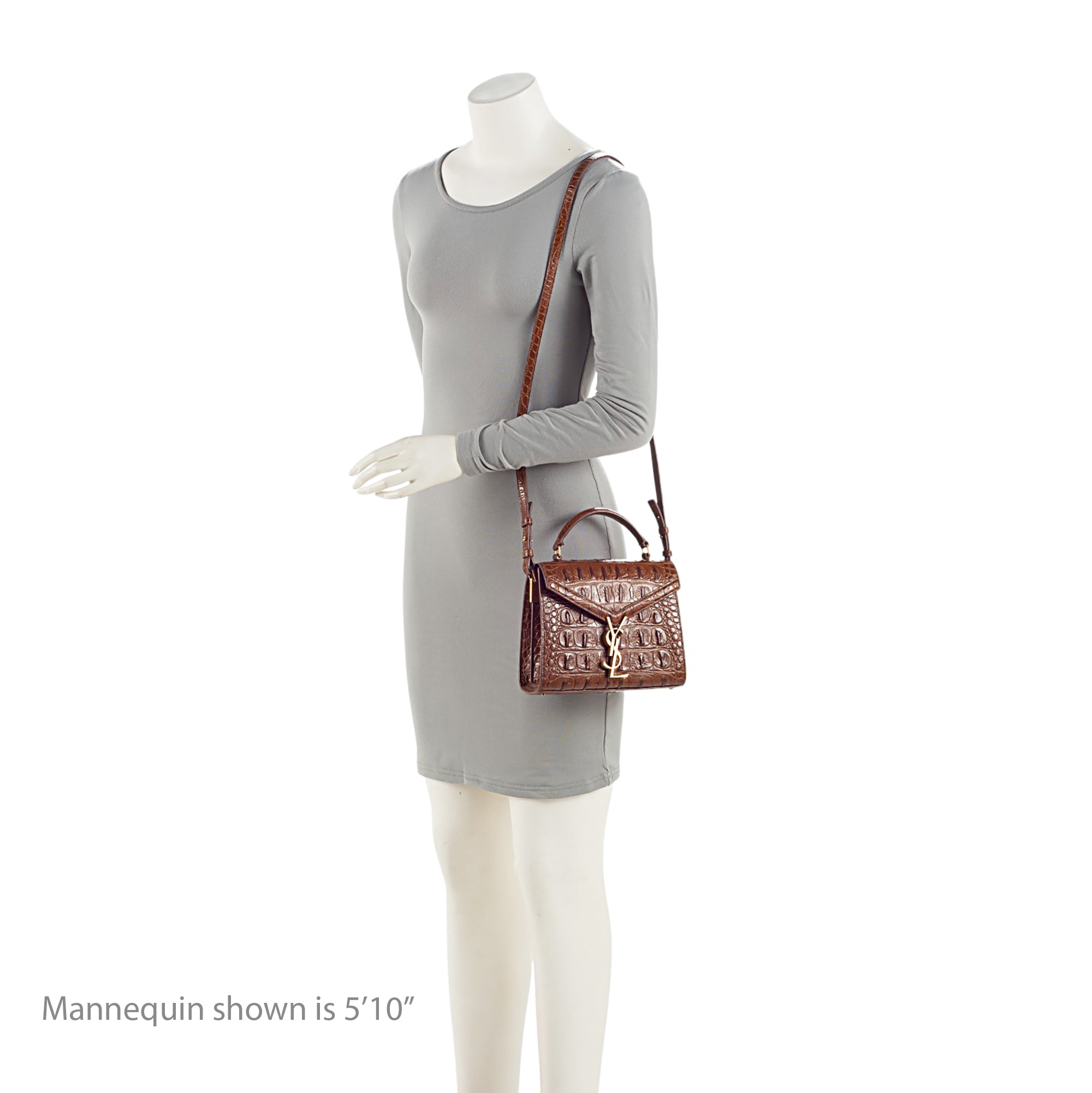 Saint Laurent Croc Embossed Leather Monogram Cassandra Mini Top Handle (SHF-X87CZK)