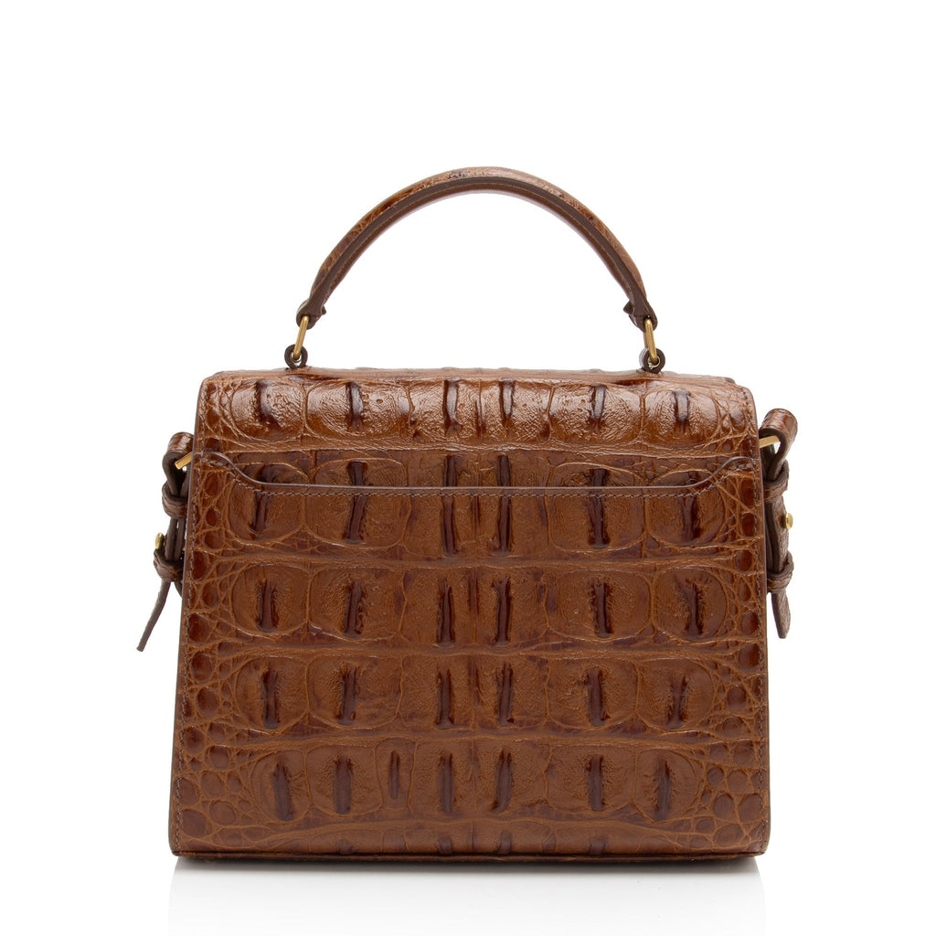 Saint Laurent Croc Embossed Leather Monogram Cassandra Mini Top Handle (SHF-X87CZK)