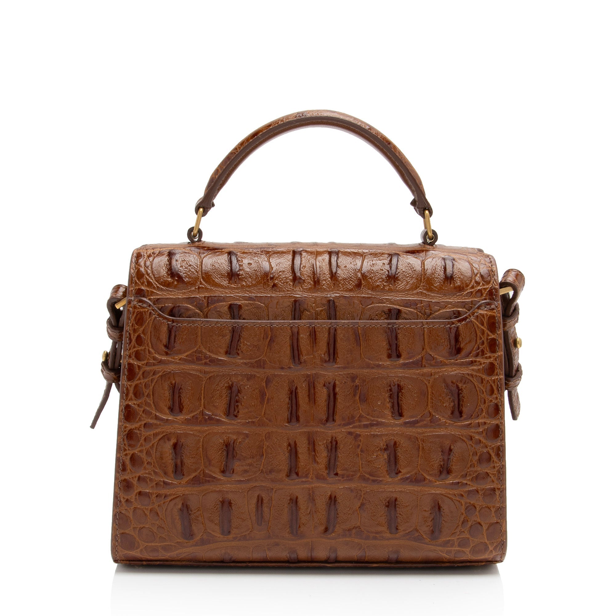 Saint Laurent Croc Embossed Leather Monogram Cassandra Mini Top Handle (SHF-X87CZK)