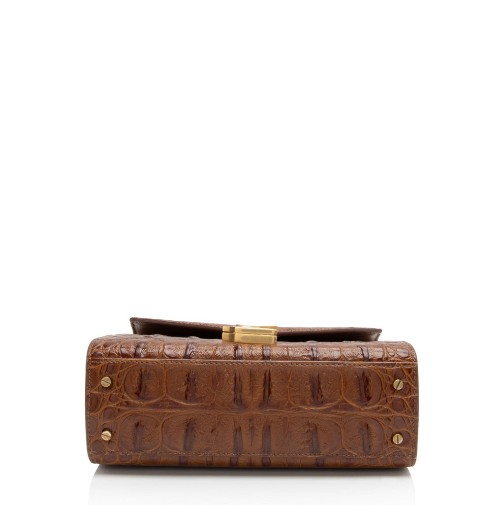 Saint Laurent Croc Embossed Leather Monogram Cassandra Mini Top Handle (SHF-X87CZK)