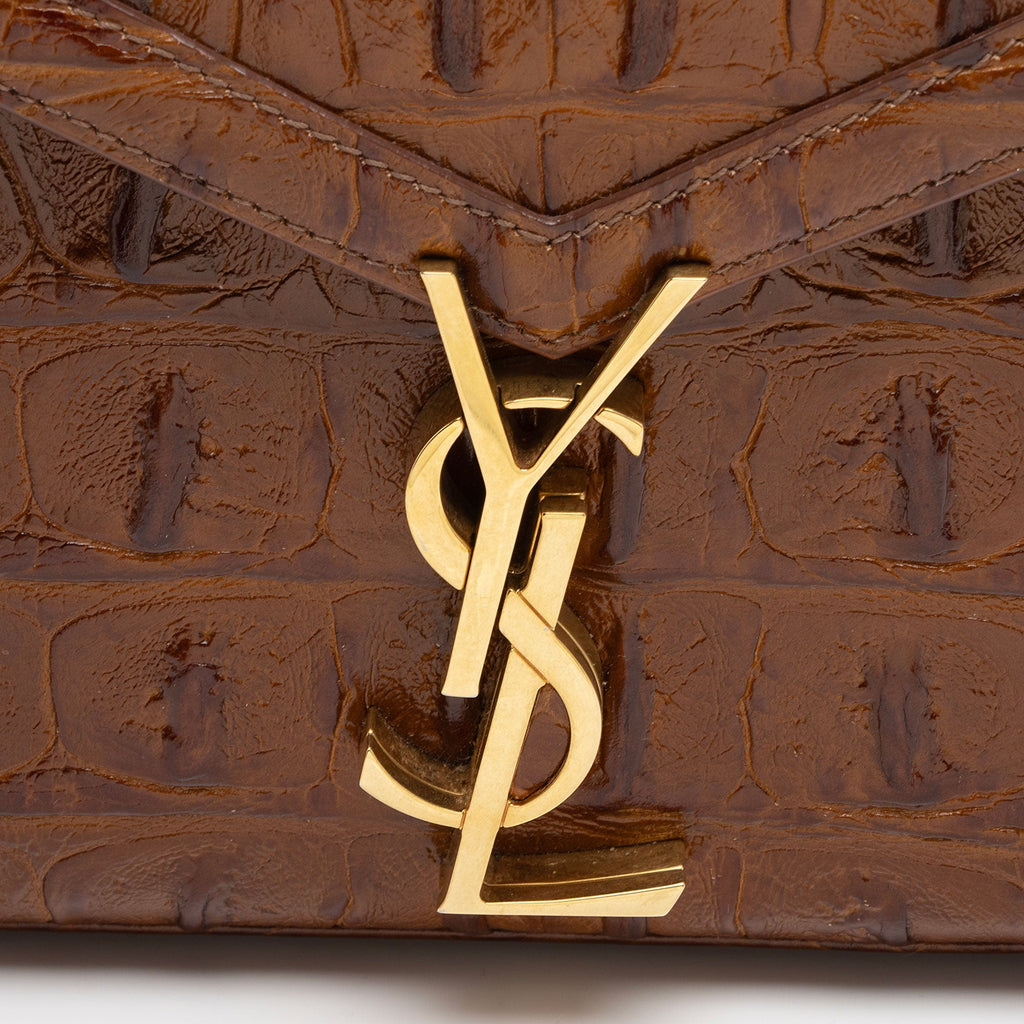Saint Laurent Croc Embossed Leather Monogram Cassandra Mini Top Handle (SHF-X87CZK)