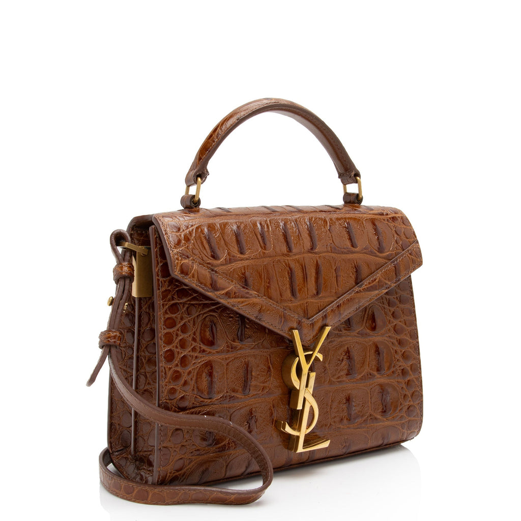 Saint Laurent Croc Embossed Leather Monogram Cassandra Mini Top Handle (SHF-X87CZK)
