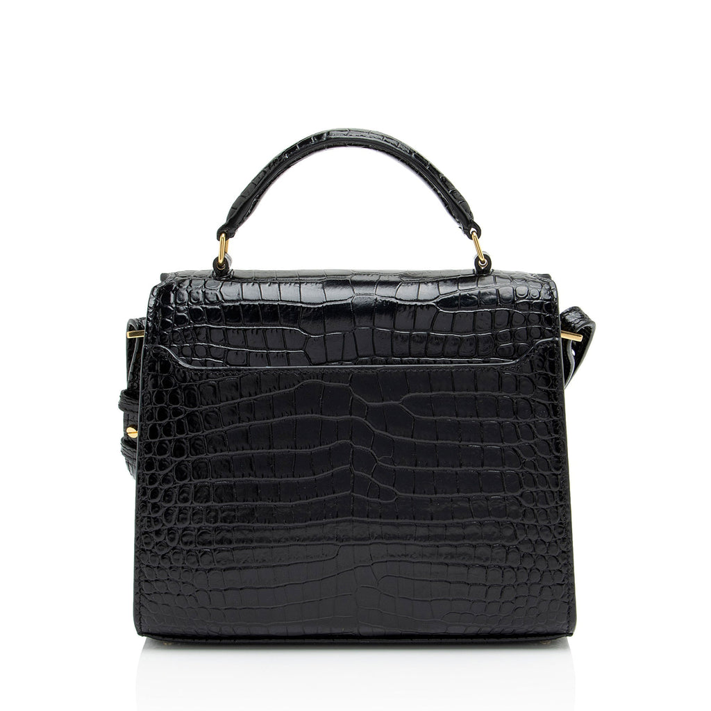 Saint Laurent Croc Embossed Leather Monogram Cassandra Mini Top Handle