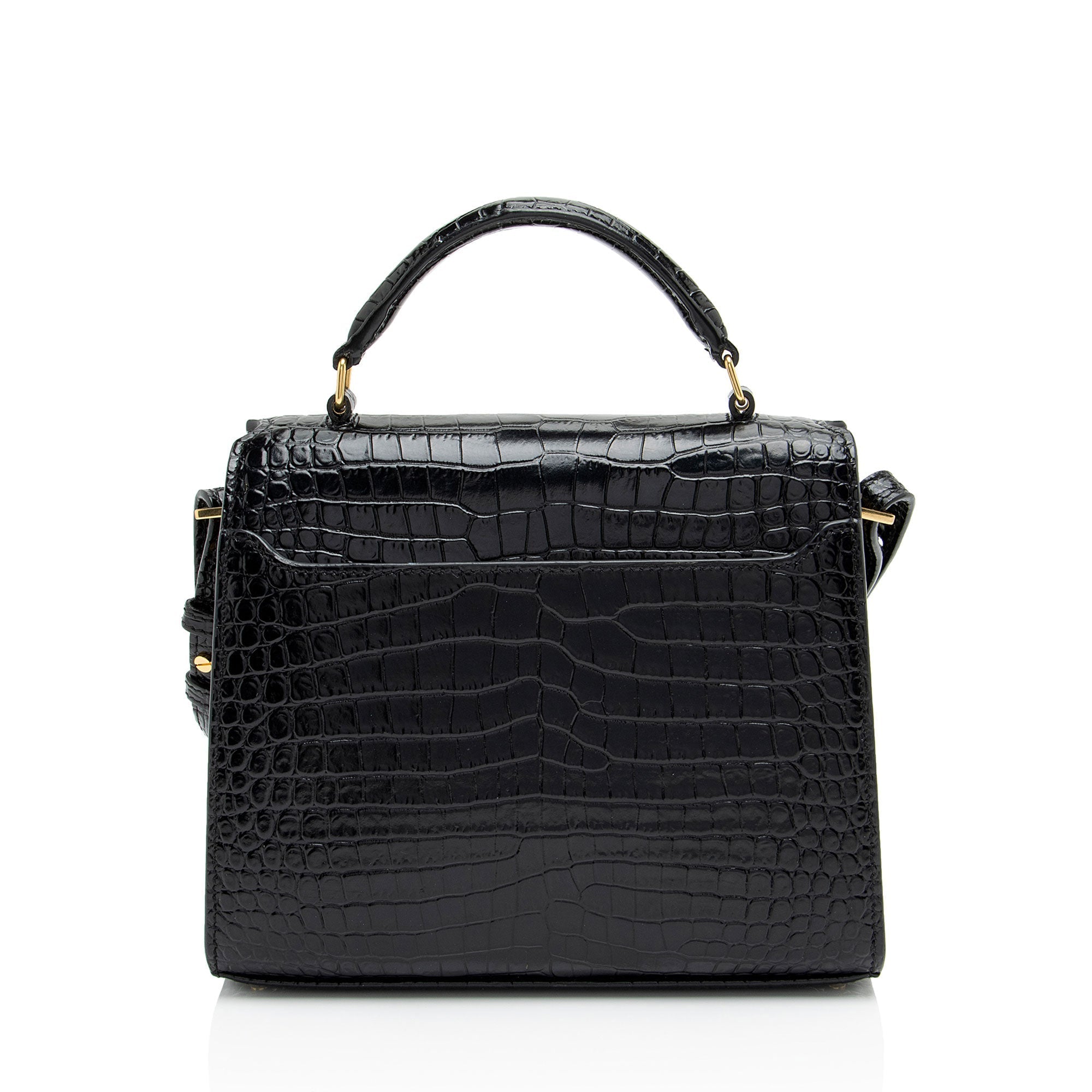 Saint Laurent Croc Embossed Leather Monogram Cassandra Mini Top Handle