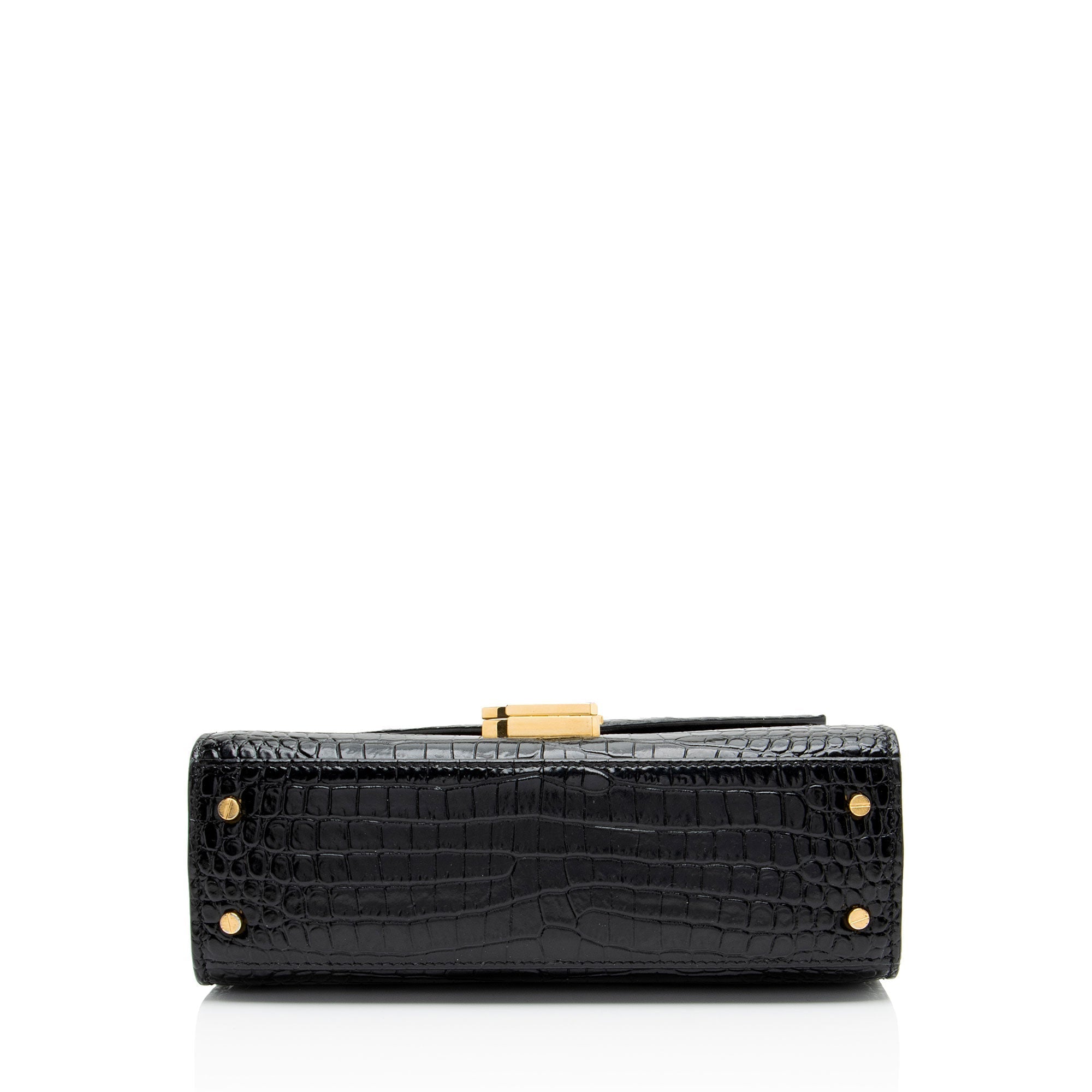 Saint Laurent Croc Embossed Leather Monogram Cassandra Mini Top Handle