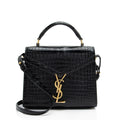 Saint Laurent Croc Embossed Leather Monogram Cassandra Mini Top Handle