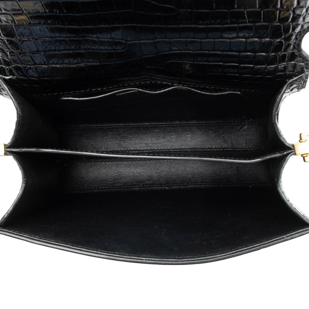 Saint Laurent Croc Embossed Leather Monogram Cassandra Mini Top Handle