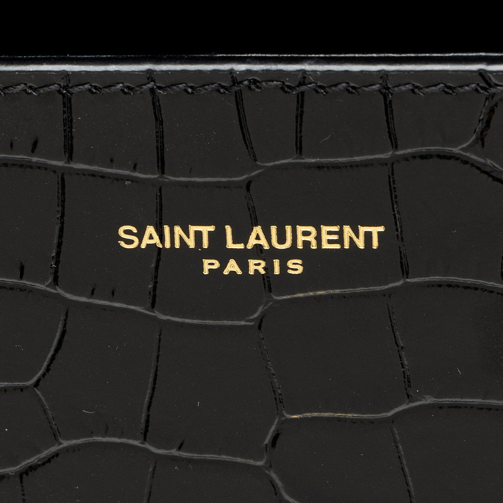 Saint Laurent Croc Embossed Leather Monogram Cassandra Mini Top Handle
