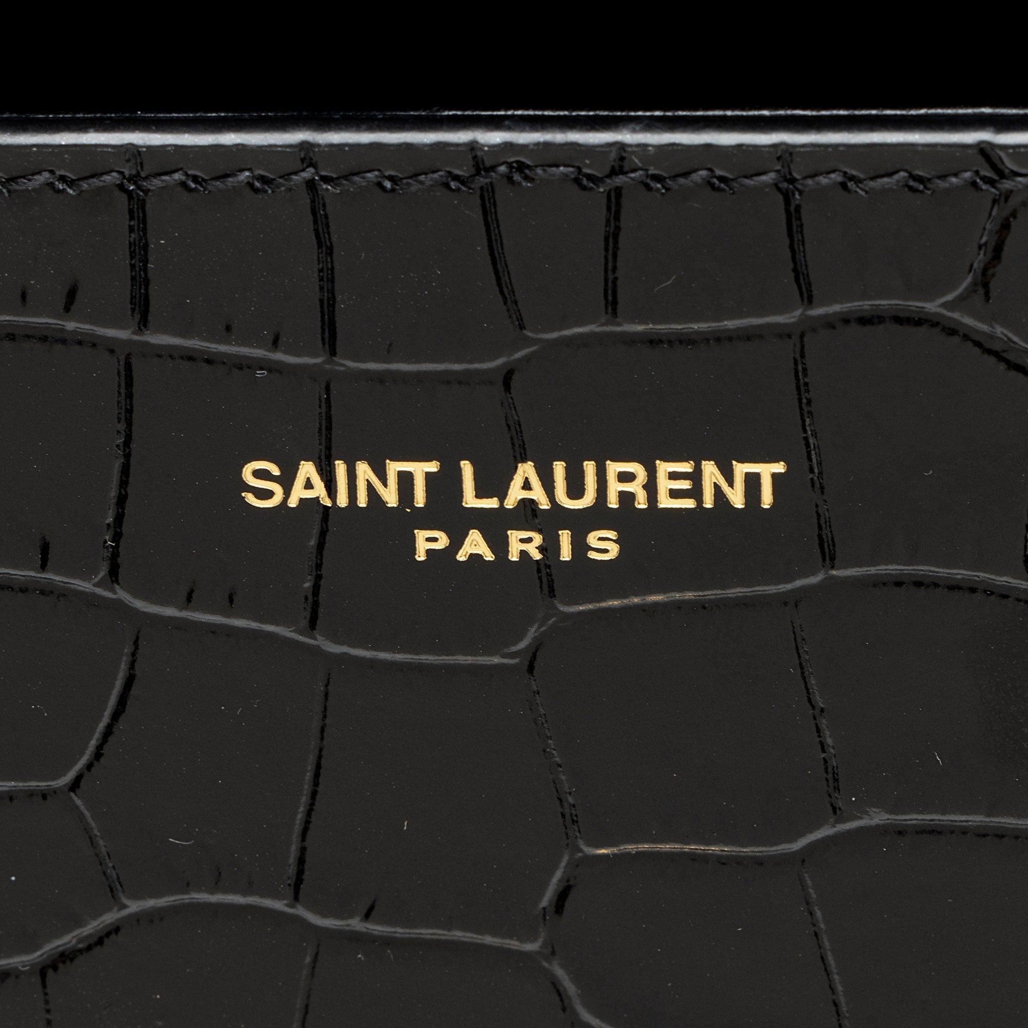 Saint Laurent Croc Embossed Leather Monogram Cassandra Mini Top Handle