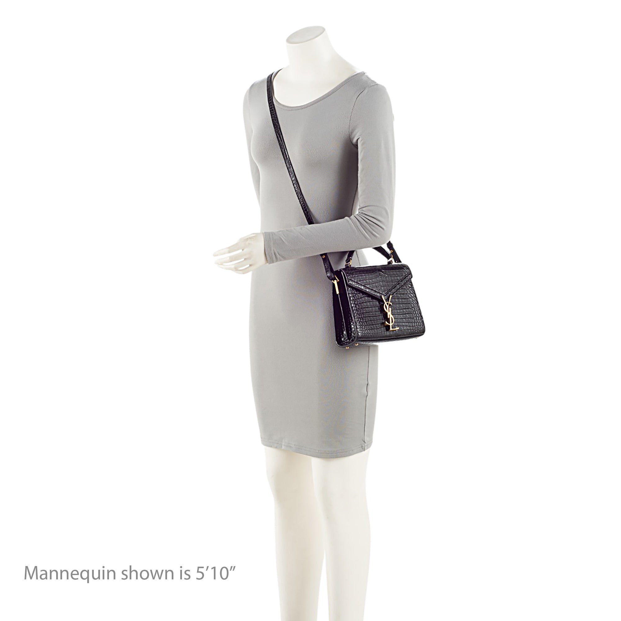 Saint Laurent Croc Embossed Leather Monogram Cassandra Mini Top Handle