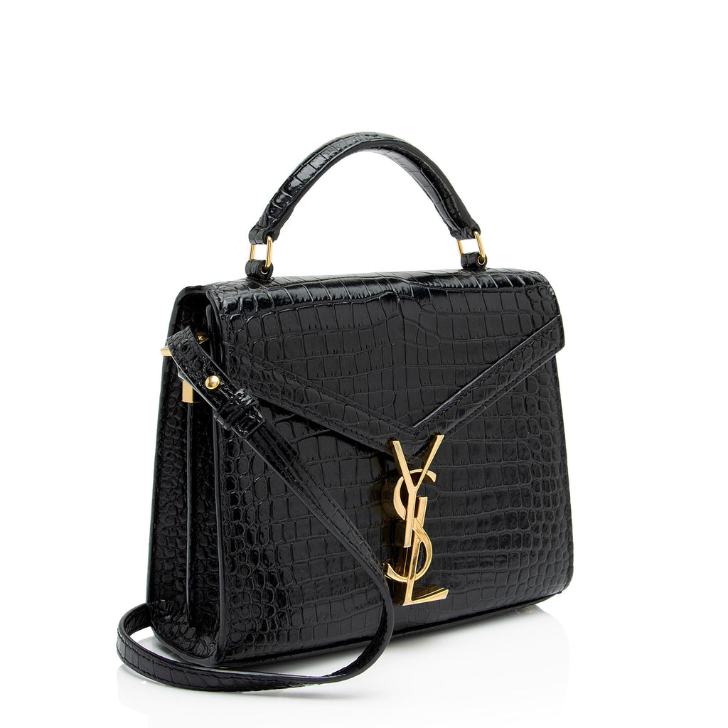 Saint Laurent Croc Embossed Leather Monogram Cassandra Mini Top Handle