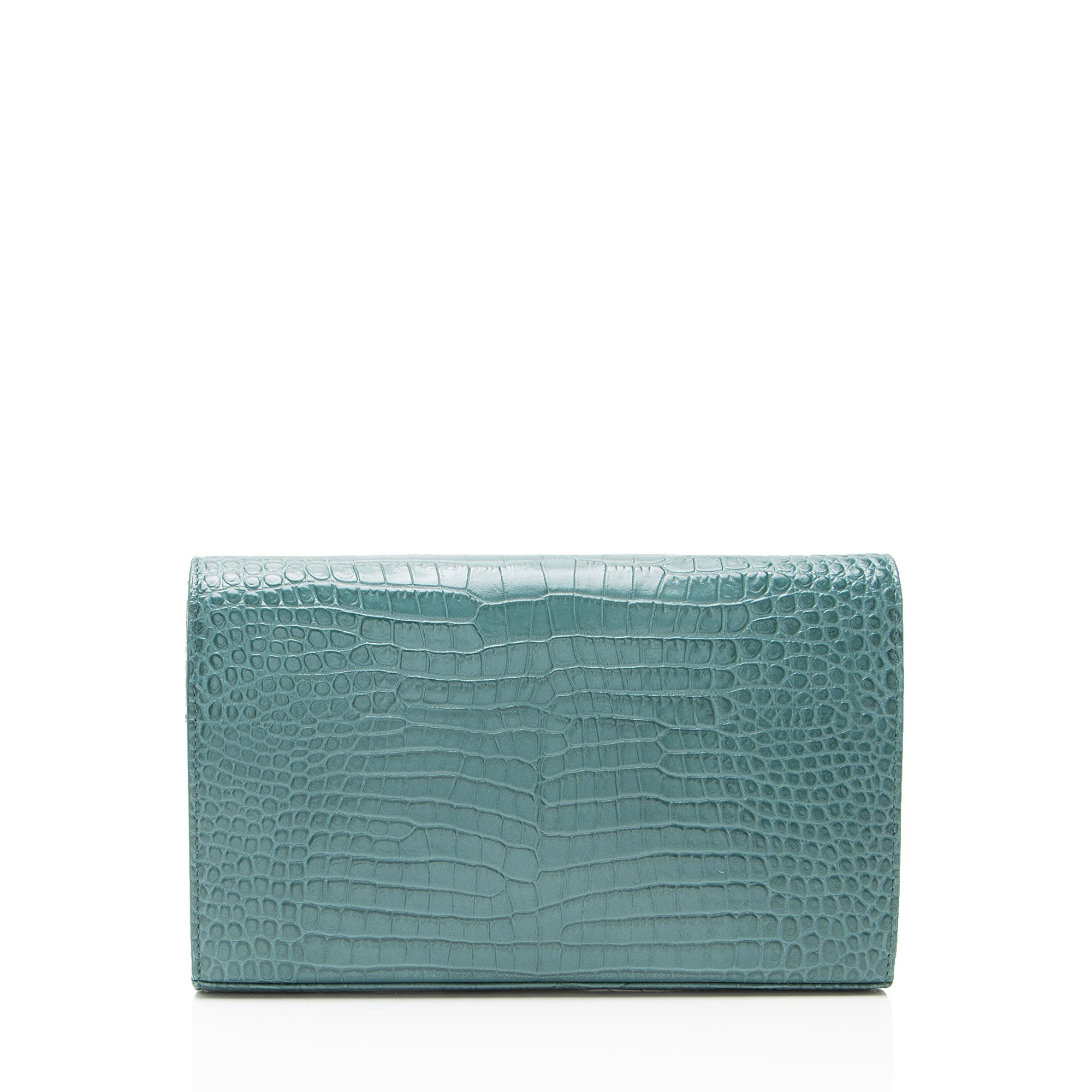 Saint Laurent Croc Embossed Leather Monogram Chain Wallet