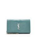 Saint Laurent Croc Embossed Leather Monogram Chain Wallet